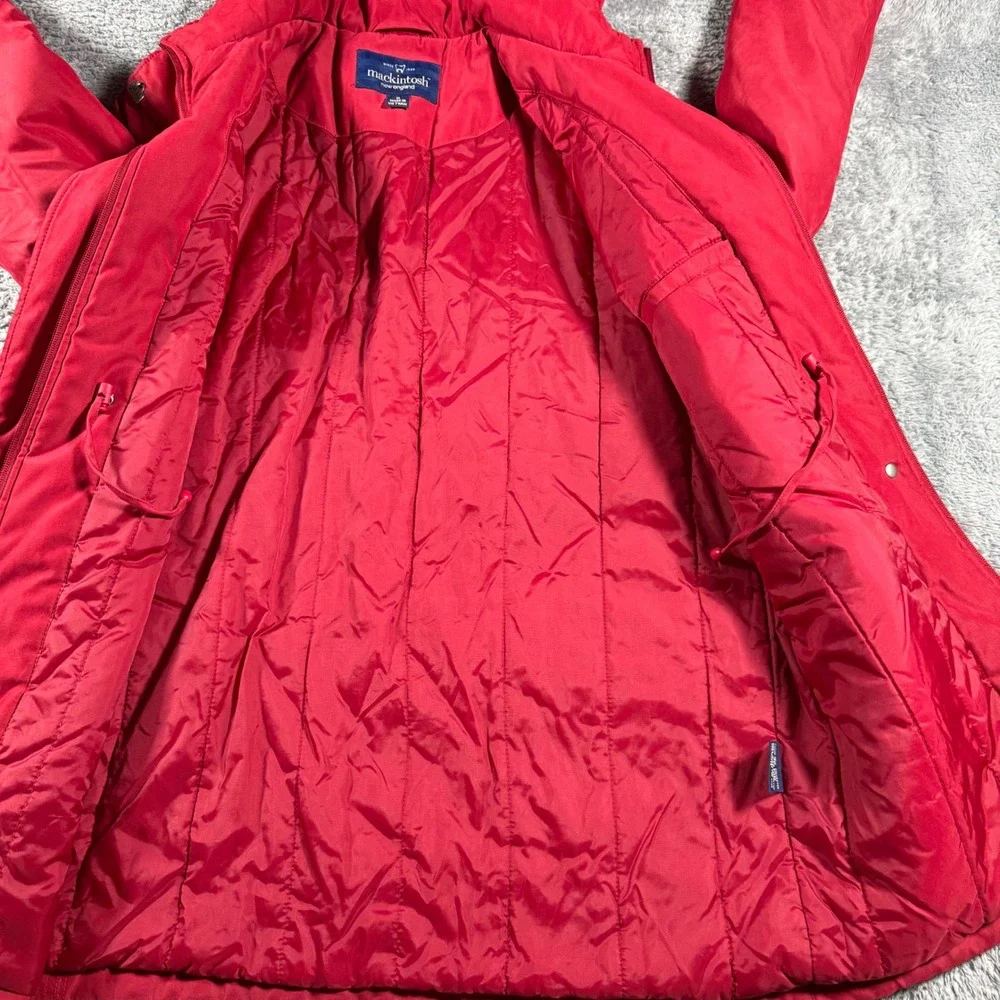 VTG Mackintosh New England Parka Jacket‎ Womens Medium Red Hooded Quilted Lining